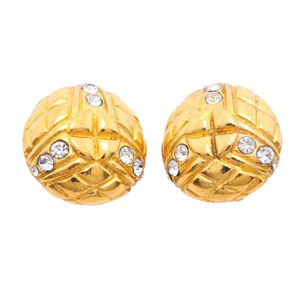 Chanel Matelassé Circle Earrings, Gold Plated, Rhinestone, Women's